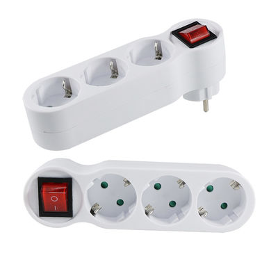 White 3 - Port Power Strip with Red Toggle Switch - Space - Saving, Suitable for Various Appliances EU Standard