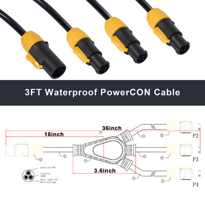 Nac3fca Innen- und Außenbereich 20A True1 Männlich auf 3 Weiblich Y Splitter PowerCON Kabel 1m-10m Länge
