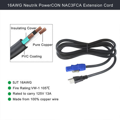 NEMA 5-15P zu NAC3FCA 10A/15A amerikanisches Netzteil AC 14AWG NEMA5-15P zu PowerCon NAC3FCA für LED-Bildschirm