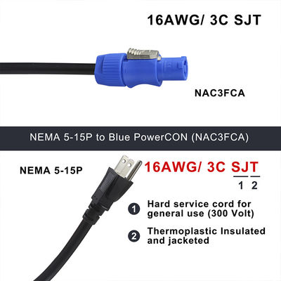 NEMA 5-15P zu NAC3FCA 10A/15A amerikanisches Netzteil AC 14AWG NEMA5-15P zu PowerCon NAC3FCA für LED-Bildschirm