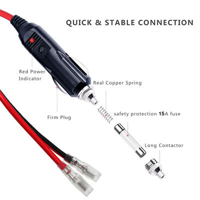 15A Sicherung Auto Zigarettenanzünderkabel mit LED-Licht 12V-24V