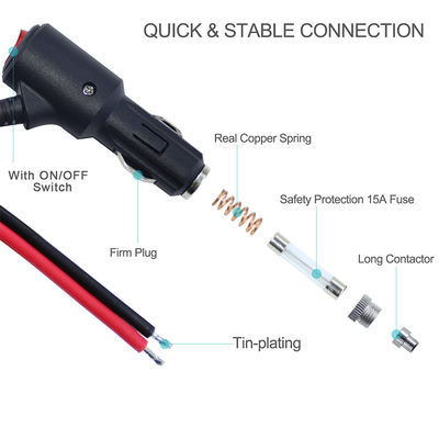 ON OFF Schalter Winkel Zigarettenanzünder Männlicher Stecker Autolader Solarstromkabel 18AWG 16AWG