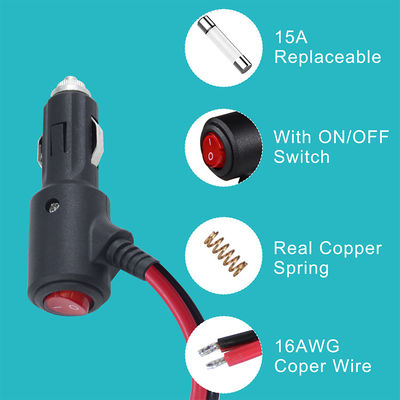 ON OFF Schalter Winkel Zigarettenanzünder Männlicher Stecker Autolader Solarstromkabel 18AWG 16AWG