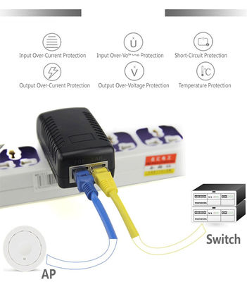 Gleichstromanschluss 2 RJ45 Ports POE Injektor Stromversorgung 24V 1a Für IP-Kamera