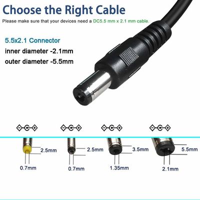 1M/1.2M 22AWG Kupfer DC-Verlängerungskabel 90 Grad Rechtswinkel Jack 5.5*2.5mm
