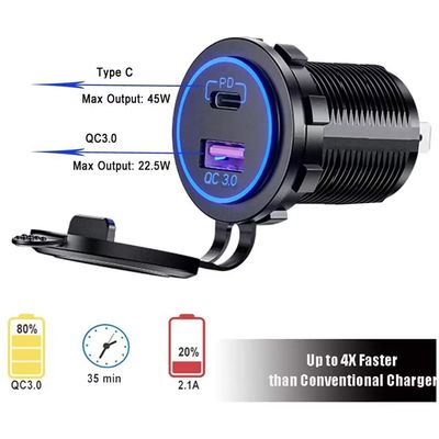 OEM/ODM Willkommen 5V Pd 45W Qc Und Ladung USB C Zigarettenleuchter Autolader Adapter