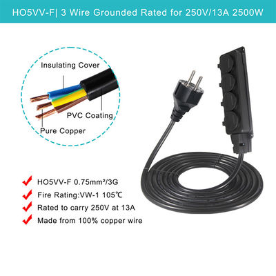 Europa Schuko Kabel Adapter Typ F Stecker Kabel Steckdose 4x Steckdosen Eu Verlängerungskabel