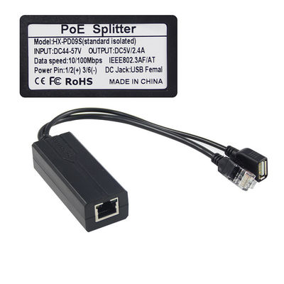 1Gbps Schalter Kapazität PoE Splitter 48V bis 5V 2.4A USB Typ A Weiblich 802.3af Power Over Ethernet