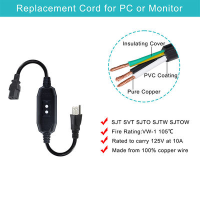 Hausgerät IP54 Außenkabel mit GFCI NEMA 5-15P bis IEC 60320 C13 Weibliche 0,5 m Kabellänge