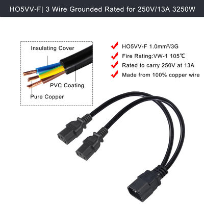 C14 Männlich bis 2XC13 Weiblich Steckdose Stromkabel Y Erweiterung Ac Cord Splitter