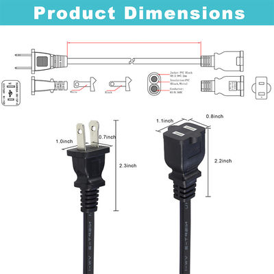 US 2-Spitzen-Männlich-Frauen-NEMA 1-15P-NEMA1-15R-CPU-PDU-Verlängerungskabel
