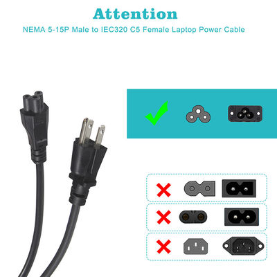 15 ft 120 Volt Laptop-Stromkabel mit Nema 515P bis IEC 320 C5 Steckverbinder zertifiziert