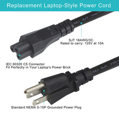 15 ft 120 Volt Laptop-Stromkabel mit Nema 515P bis IEC 320 C5 Steckverbinder zertifiziert