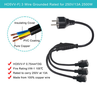 Erweiterung Schuko Stecker zu 3X C19 weibliche Steckdose 16A Eu Stromkabel mit genehmigt