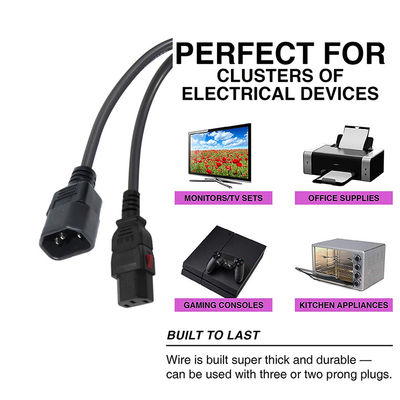 18 awg Computer-Panel Mount Iec Cord C14 männlicher Stecker zu C13 weiblicher Steckdose Stromanschluss
