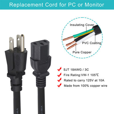 6FT Monitor Laptop Stromkabel 3Prong Nema 515P bis IEC 320 C13 für Haushaltsgeräte