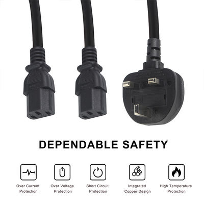 BSI zugelassenes Y-Verlängerungskabel UK 3Pin bis IEC C13 weibliche Steckdose-Versorgungskabel