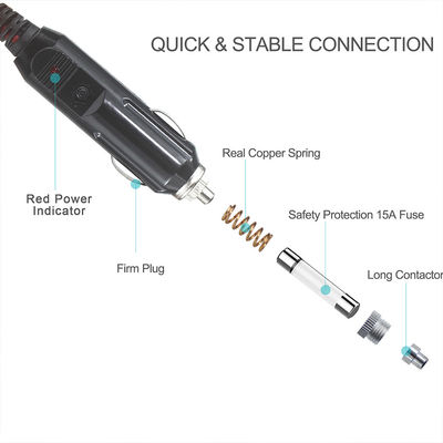 1 männlich bis 3 weiblich Auto Zigarettenverlängerungsseile Sicherung 15A 16AWG Stromkabel OEM ODM