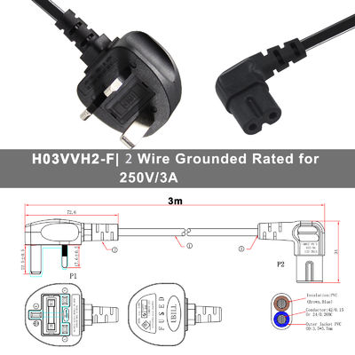 BS Computer AC Kabel Rechtswinkel C7 Standardverlängerung 3 Draht 10A 250V British Stromkabel mit PVC Jacket und IEC weibliche Endart