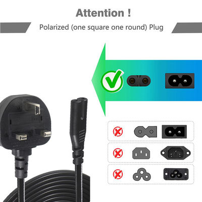 1.8M Schwarz 0,75mm BS Standard Stecker UK 3 Stift bis IEC C7 Wechselstromkabel mit individueller Länge