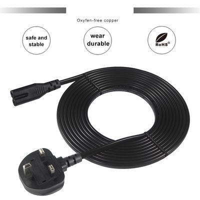 1.8M Schwarz 0,75mm BS Standard Stecker UK 3 Stift bis IEC C7 Wechselstromkabel mit individueller Länge