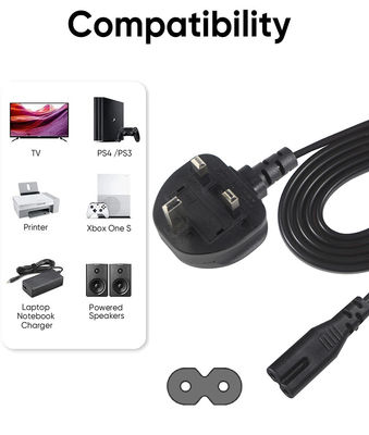 1.8M Schwarz 0,75mm BS Standard Stecker UK 3 Stift bis IEC C7 Wechselstromkabel mit individueller Länge