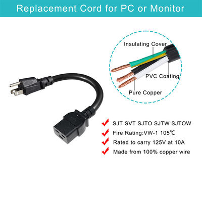 3 Pins Sjt mit Kabel Sjtw Iec 320 C19 bis Nema 5-15p 3Pin Lock Ac Erweiterung 5Ft 6Ft
