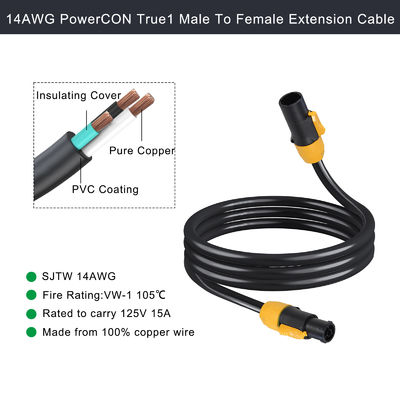 PowerCON-Kabel 3FT 14AWG PowerCon True1 Männlich-Frauen-Verlängerungskabel Außen 20A Wasserdicht für Bühnenbeleuchtung