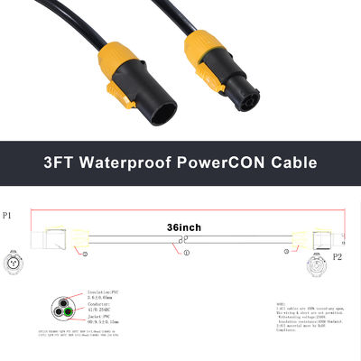 PowerCON-Kabel 3FT 14AWG PowerCon True1 Männlich-Frauen-Verlängerungskabel Außen 20A Wasserdicht für Bühnenbeleuchtung