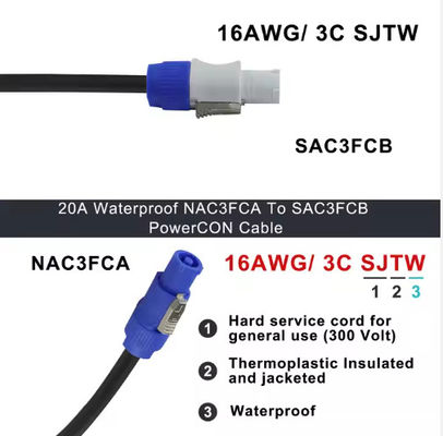 Flammschutzfähige Audio-Stromversorgung für industrielle Bühnen 15A Nennstrom 3-Pin IP44-Nennverriegelung PowerCON-kompatibeler Steckverbinder