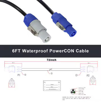 Flammschutzfähige Audio-Stromversorgung für industrielle Bühnen 15A Nennstrom 3-Pin IP44-Nennverriegelung PowerCON-kompatibeler Steckverbinder