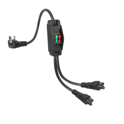 Premium-Schwerlast-Rechtswinkel-NEMA 5-15P zu Dual IEC C5 Power Splitter mit Schalter für Home Office Electronics 125V 10A