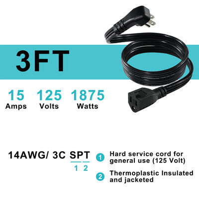 14 AWG SPT-3 Flachdraht-Stromkabel NEMA 5-15P bis 5-15R Gerade Klinge Stecker 15A 125V Flexibles Kabel für den industriellen/Hausgebrauch