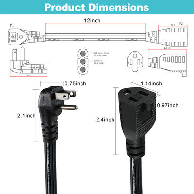 14 AWG SPT-3 Flachdraht-Stromkabel NEMA 5-15P bis 5-15R Gerade Klinge Stecker 15A 125V Flexibles Kabel für den industriellen/Hausgebrauch