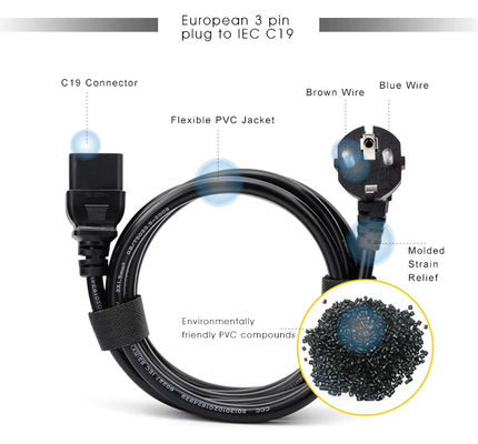 1.2M Schwerlast EU bis C19 Stromkabel Industrieklasse für Server/Rechenzentrum 10A 250V CE RoHS zertifiziert