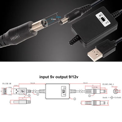 USB-A-Mann-zu-DC5.5*2.1mm-Spannung-Step-Up-Kabel 5V bis 9V/12V-Wandler für Stromversorgungsgeräte mit Überlastschutz
