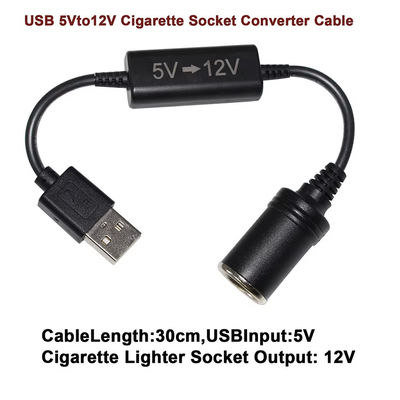 5V bis 12V USB-Autoadapterkabel Schritt-Up-Konverterkabel mit Zigarettenanzünderanschluss, für Telefon GPS Dash Cam, 24W sicheres Laden