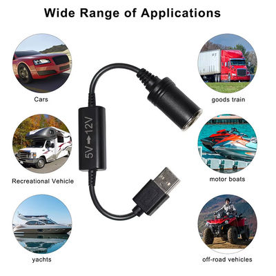 5V bis 12V USB-Autoadapterkabel Schritt-Up-Konverterkabel mit Zigarettenanzünderanschluss, für Telefon GPS Dash Cam, 24W sicheres Laden