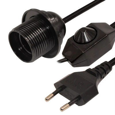 Verstellbares EU-Stecker E26-Glühlamtkabel mit Dreh- und Dämpferknopf für Heimbeleuchtung, 250V 4A CE-Zertifiziert (schwarz)