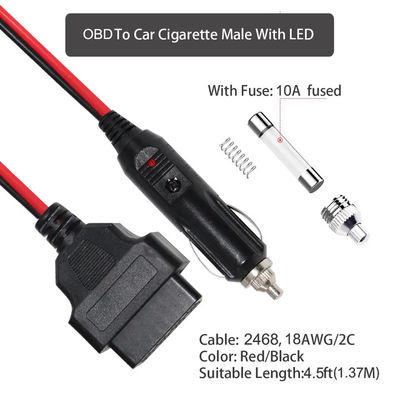 Universelles Zigarrenanzündern für Autos mit OBD2-Diagnosekabel für Fahrzeugscanner mit 16ft 12V-24V Sicherheitszertifiziert