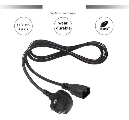 Großbritannien zu C14 Stromkabel 1.2M 250V 10A 16AWG abgeschirmtes Kabel für UPS/Server-Rack/Medizintechnik (IP67/RoHS/BS1363)
