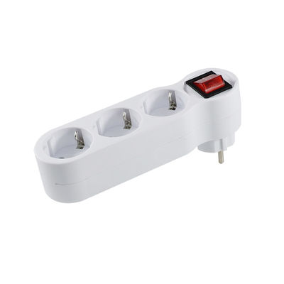 White 3 - Port Power Strip with Red Toggle Switch - Space - Saving, Suitable for Various Appliances EU Standard