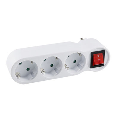 White 3 - Port Power Strip with Red Toggle Switch - Space - Saving, Suitable for Various Appliances EU Standard