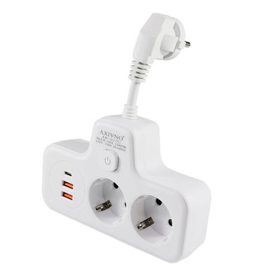Multifunktionaler EU-Stromanschlussverlängerer mit 2 USB-Anschlüssen, 2 Wechselstromanschlüssen und Typ-C-Ladeanschluss 250 V Wandadapter