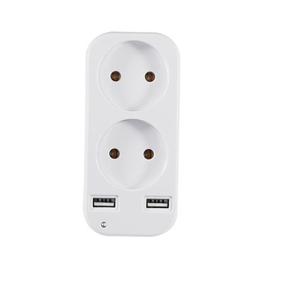 European Standard Dual AC Outlet Plug Adapter with 2 USB Charging Ports 250V 10A Wall Mount Power Converter