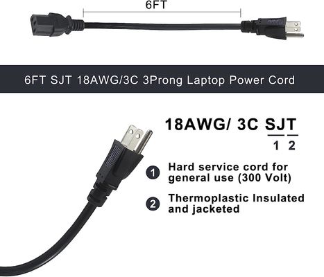 NEMA 5-15P bis C13 Stromkabel 6ft 18AWG für Computer und Monitore