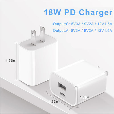 18W Dual USB-Wandladegerät mit Typ-C und USB-A Schnellladung