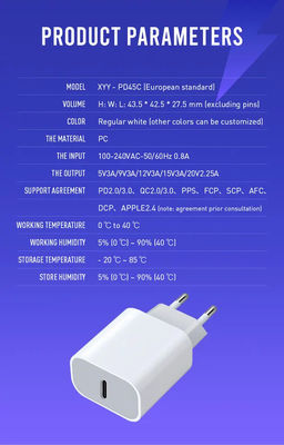 EU 2-Pin 45W USB-C Schnellladegerät für die Wand