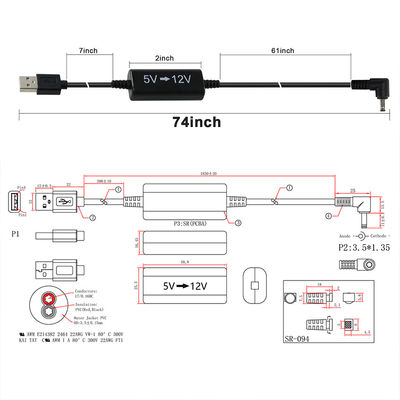 USB- bis 12V-Step-Up-Stromkabel mit Gleichspannstecker im rechten Winkel