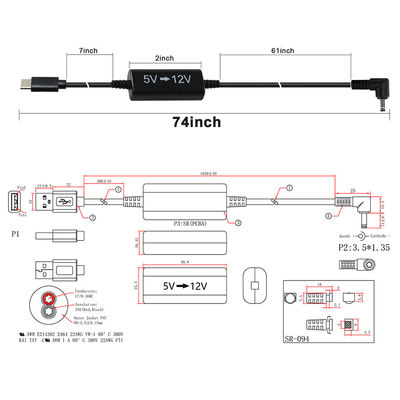USB-C bis 12V-Step-Up-Kabel mit Gleichstromstecker -5V bis 12V Stromwandlerkabel für Router, LED, Kamera, Ventilator
